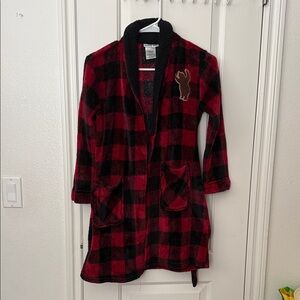 Komar Kids Red and Black Checkered Robe with Bear Design